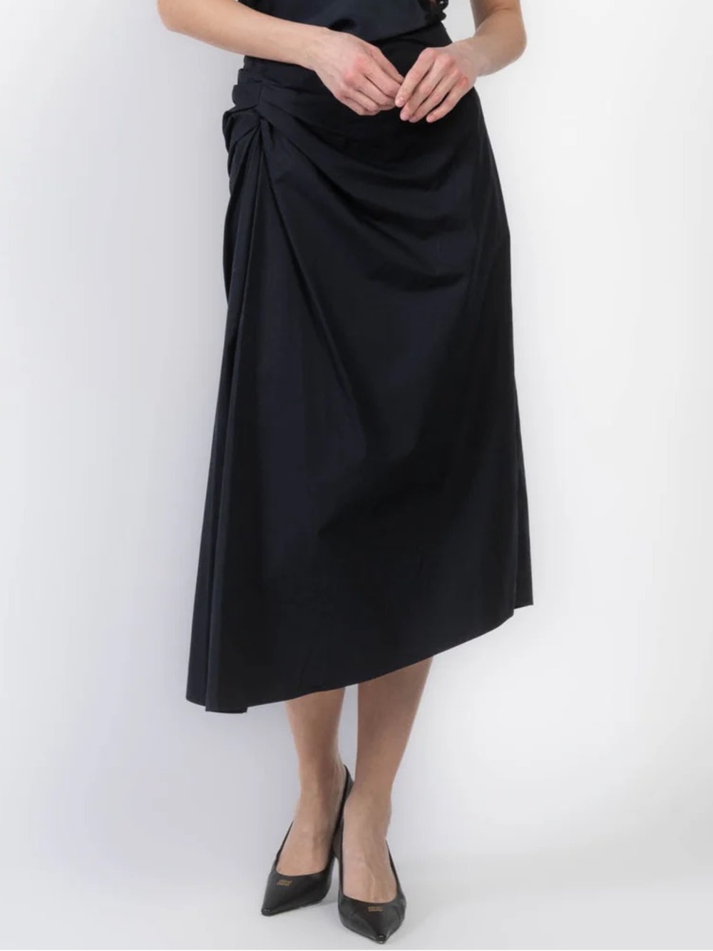 A.L.C. Tessa Deep Navy Cotton Poplin Asymmetrical Ruched Midi Skirt NWT Size 0